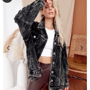 Gray Corduroy Studded Jacket | 12th Tribe